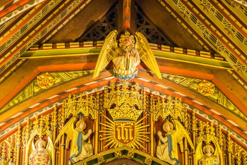 The ornately painted nave roof