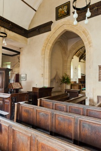 Box pews and crossing arch