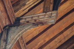 Saxmundham, St John the Baptist Church, A closeup of the hammer-beam roof