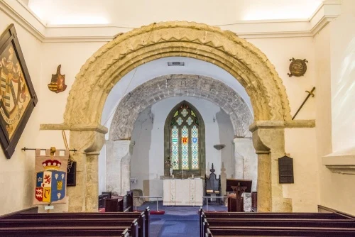 The church interior and Norman arches