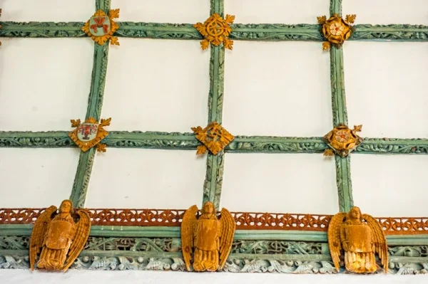 The ornately carved and painted wagon roof