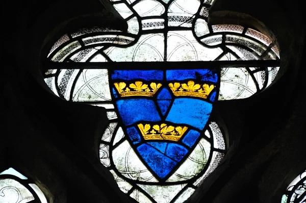 15th century stained glass coat of arms to St Edmund