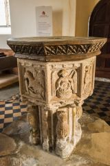The beautifully carved late medieval font