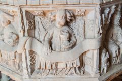 Detail of carving on the font bowl