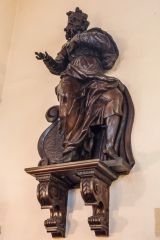 Snape Castle Chapel, 18th century carved figure over the door