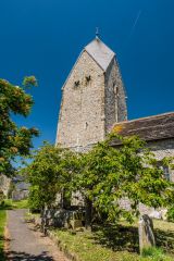 The west tower from the church path