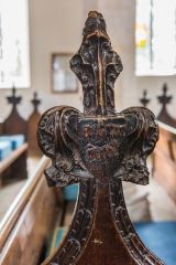 15th century bench end with Ave Maria inscription