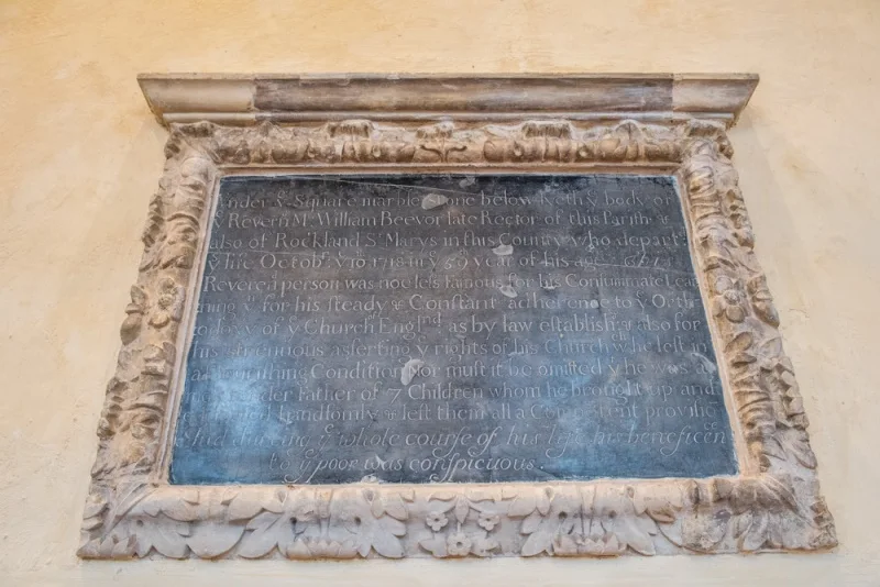 Rev William Beevor memorial, 1718