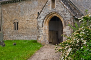 Approaching the south porch of St Peter's, Southrop