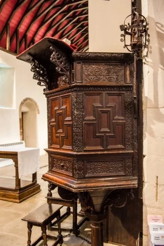 The richly carved Tudor pulpit