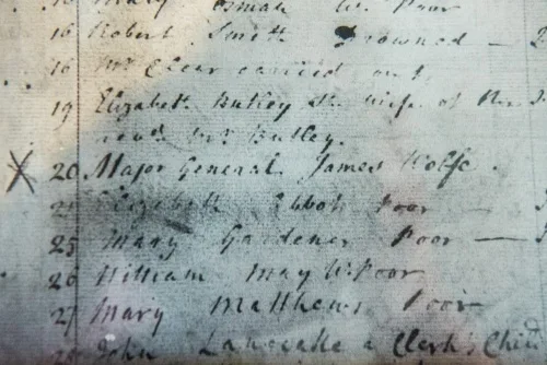 Major General James Wolfe's burial register, 1759