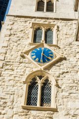 The church clock and tower windows