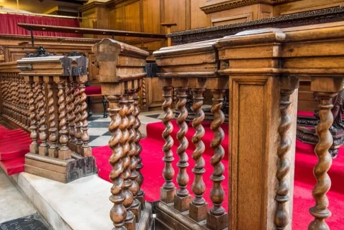 The ornate 17th-century altar rails