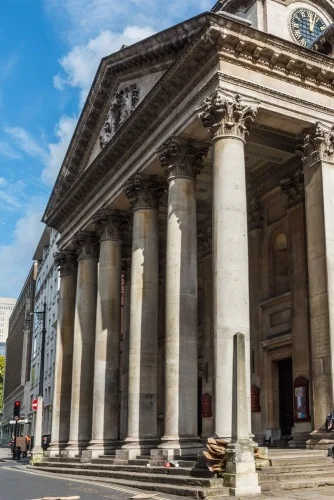 The neoclassical church exterior