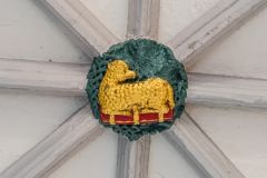 Painted sheep roof boss