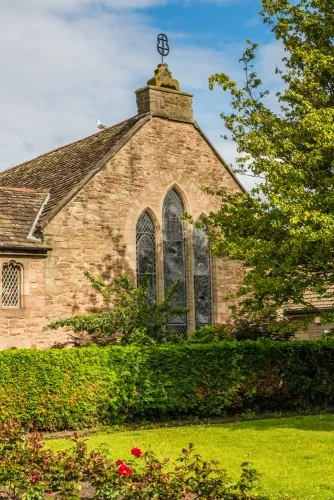 The chapel from the rose garden