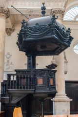 The richly carved three-decker pulpit