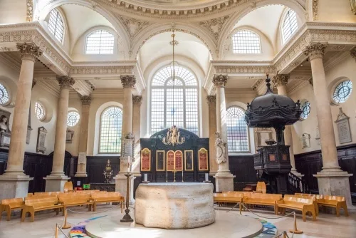 The unusual central altar by Henry Moore