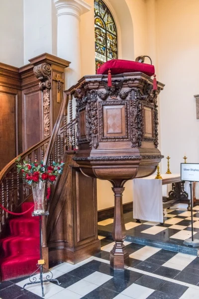The 17th century pulpit by Grinling Gibbons