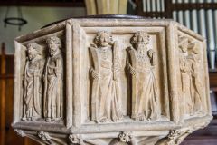 Detail of 15th century carving on the font bowl