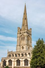 The 15th-century tower and spire