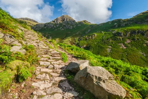 The trail climbs beside Stickle Ghyll