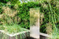 A water sculpture in the Rill Garden