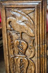 Pelican in Piety 16th-century bench end
