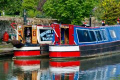 Canal boats moored in front of the museum