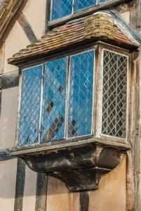 A projecting mullioned window at Shakespeare's Birthplace