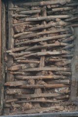 A section of exposed wattle and daub wall
