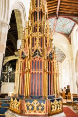 Detail of the richly decorated font cover