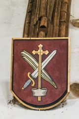 Victorian heraldic shield, nave roof