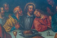 Teigh, Holy Trinity Church, Detail of the 1600 Dutch painting on the altar