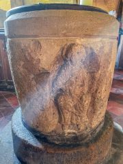 Christ in Majesty carving on the font