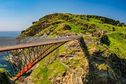 The striking modern footbridge to Tintagel Island