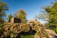Ruined walls atop the castle motte
