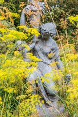 Sculptures adorn the formal gardens