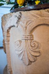 Closeup of the 12th-century font