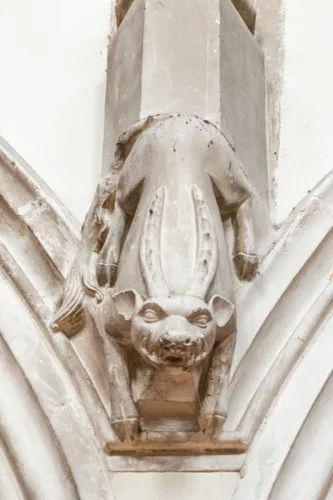 15th-century corbel of an antelope with tusks