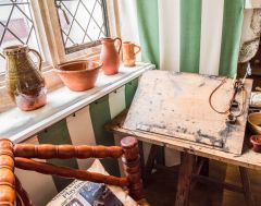 A writing desk in the hall