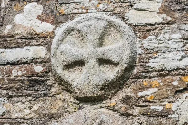 Celtic wheel head cross over the porch