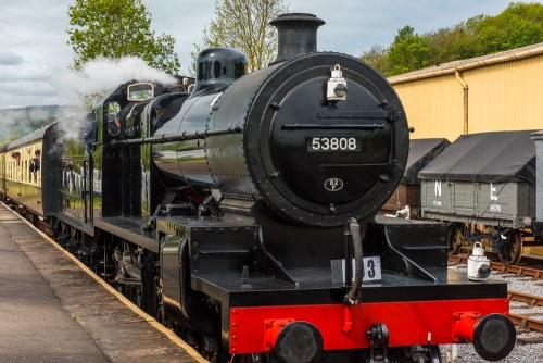 A steam locomotive at the Somerset and Dorset Railway Museum, Washford