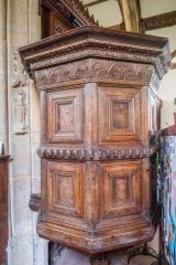 The beautifully carved Jacobean pulpit