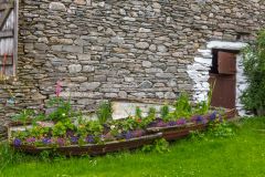 A unique flower planter outside the tearoom