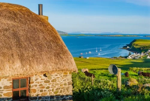 A thatched cottage looking down on Stein