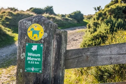 Look for the trail sign on the farm gate