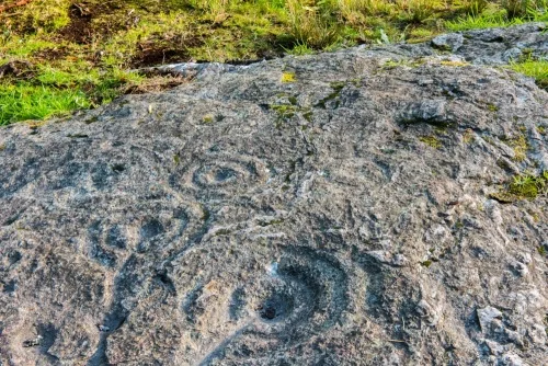 A cup and ring-marked rock near the viewpoint