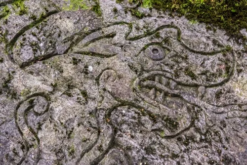 Carved figure of a dragon on the Weem Forest Walk
