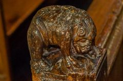 Boar and mirror bench end